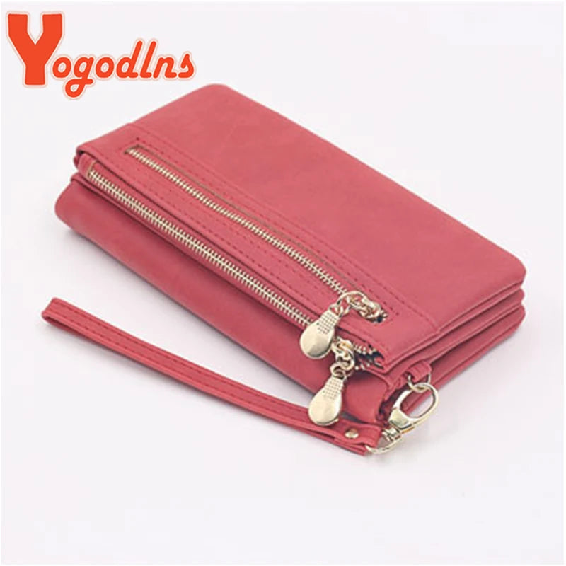 Yogodlns Fashion Nubuck Leather Wallet Female Double Zipper Lady Handbag Clutch Multi-layer Purse Shopping Women Wallet Purse.