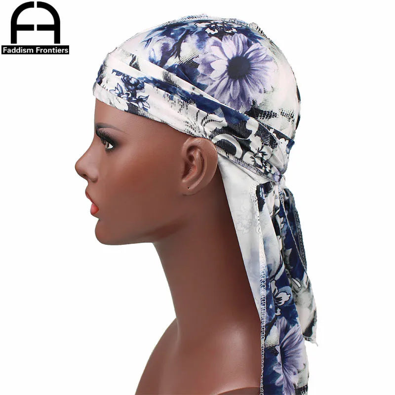 Stylish Men's Floral Silk Durags Bandanas Turbans - Versatile Headwear for Waves and Hair Accessories