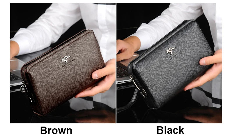 KANGAROO Luxury Brand Men Clutch Bag Leather Long Purse Password Money Bag Business wristlet Phone Wallet Male Casual Handy Bags.