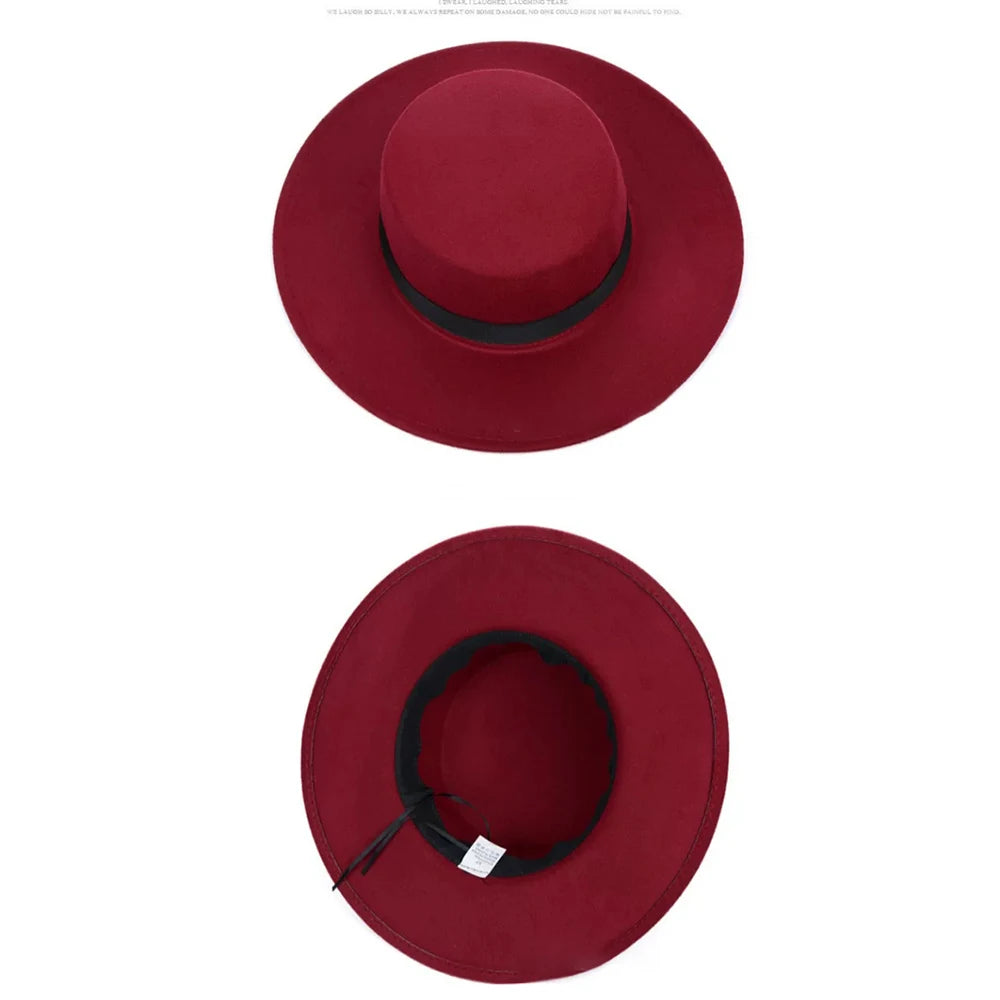 Versatile Classic Solid Color Felt Fedora Hat with Belt for Men and Women - Stylish Jazz Cap with Wide Brim for Casual & Church Wear