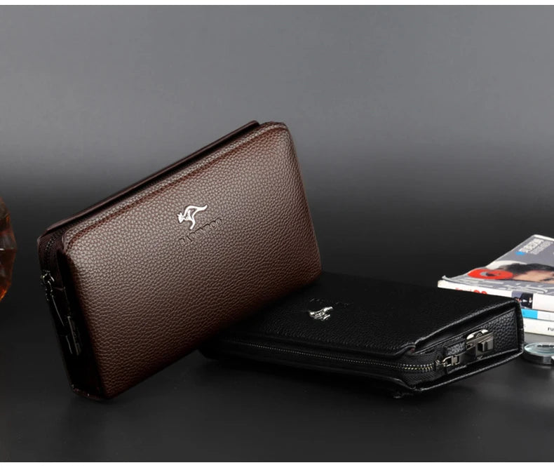 KANGAROO Luxury Brand Men Clutch Bag Leather Long Purse Password Money Bag Business wristlet Phone Wallet Male Casual Handy Bags.