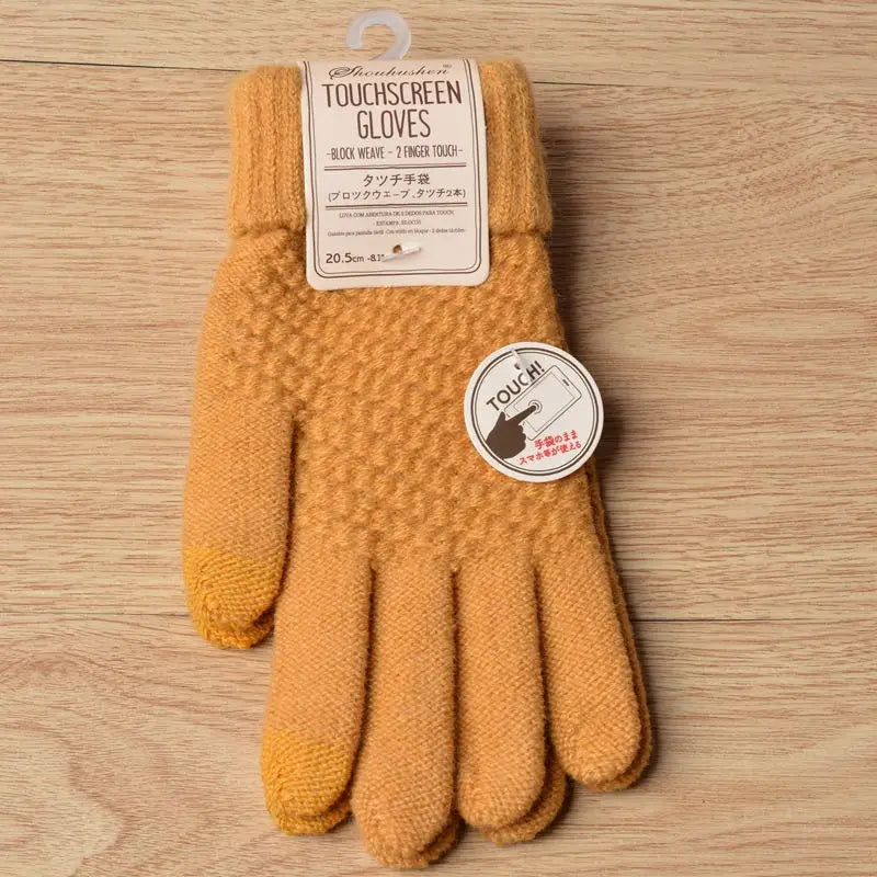 Unisex Warm Winter Touchscreen Knit Gloves - Full Finger Wool Mittens for Stylish Comfort.