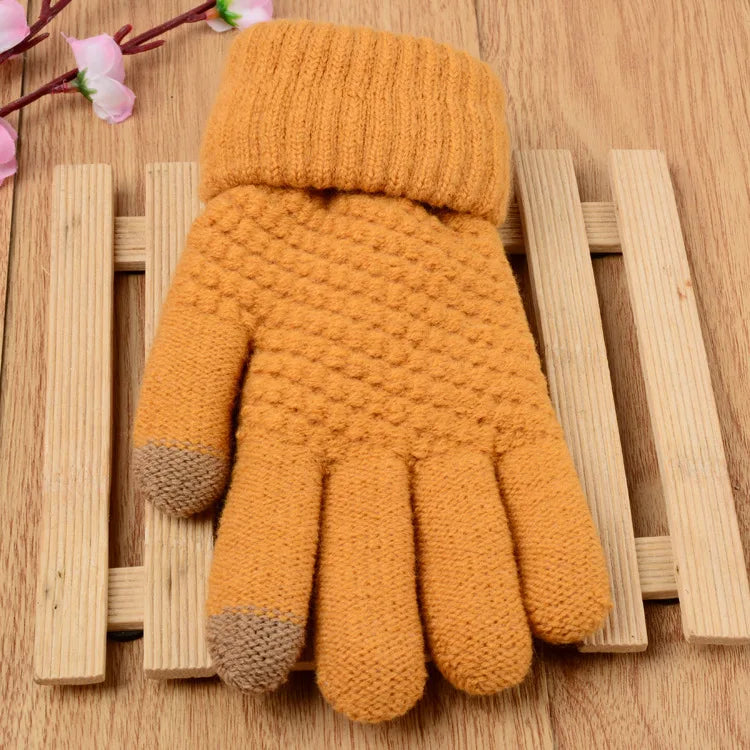 Unisex Warm Winter Touchscreen Knit Gloves - Full Finger Wool Mittens for Stylish Comfort