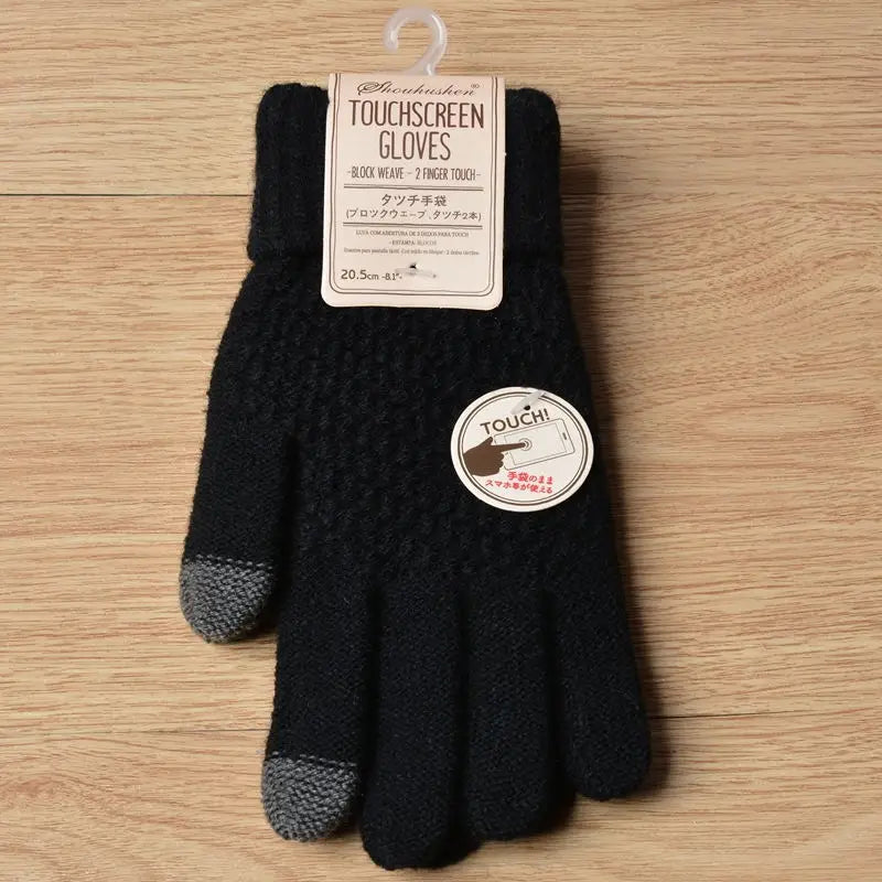 Unisex Warm Winter Touchscreen Knit Gloves - Full Finger Wool Mittens for Stylish Comfort.