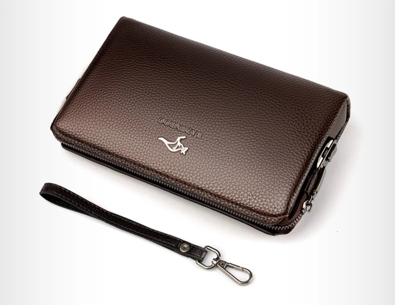 KANGAROO Luxury Brand Men Clutch Bag Leather Long Purse Password Money Bag Business wristlet Phone Wallet Male Casual Handy Bags - Elevate Your Body