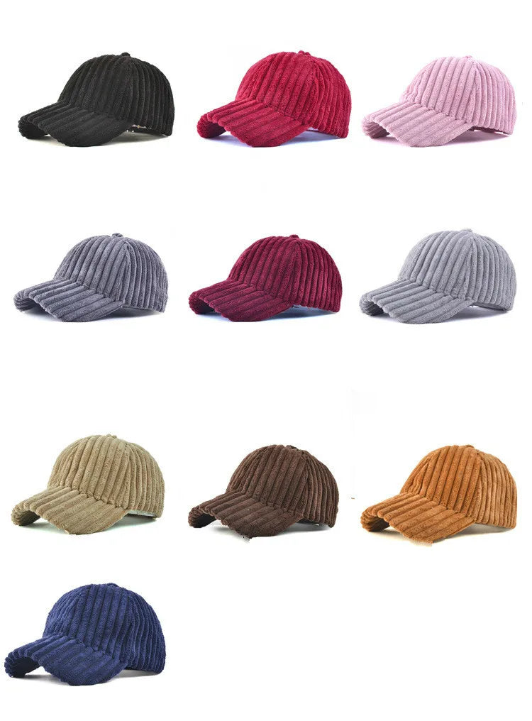 COKK Women's Corduroy Baseball Cap - Warm Snapback Hat for Autumn and Winter Casual Style.