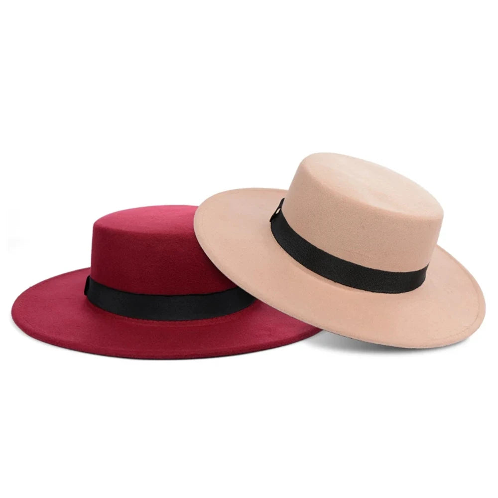 Versatile Classic Solid Color Felt Fedora Hat with Belt for Men and Women - Stylish Jazz Cap with Wide Brim for Casual & Church Wear.