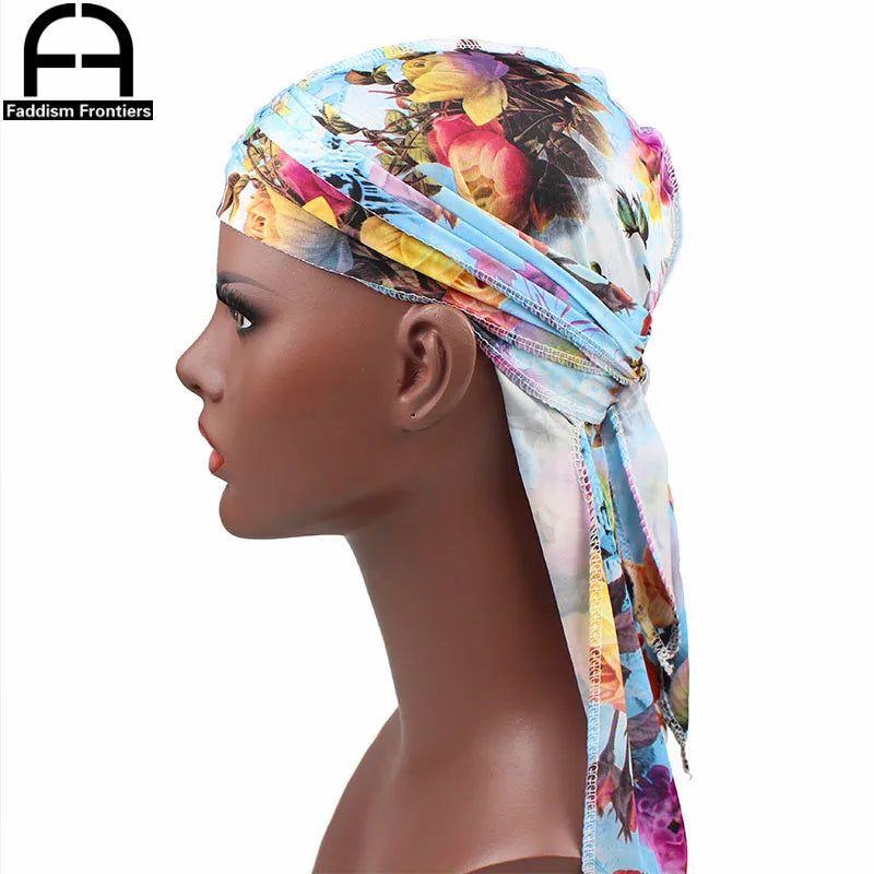 Stylish Men's Floral Silk Durags Bandanas Turbans - Versatile Headwear for Waves and Hair Accessories.