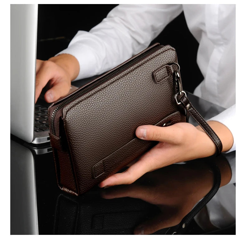 KANGAROO Luxury Brand Men Clutch Bag Leather Long Purse Password Money Bag Business wristlet Phone Wallet Male Casual Handy Bags.