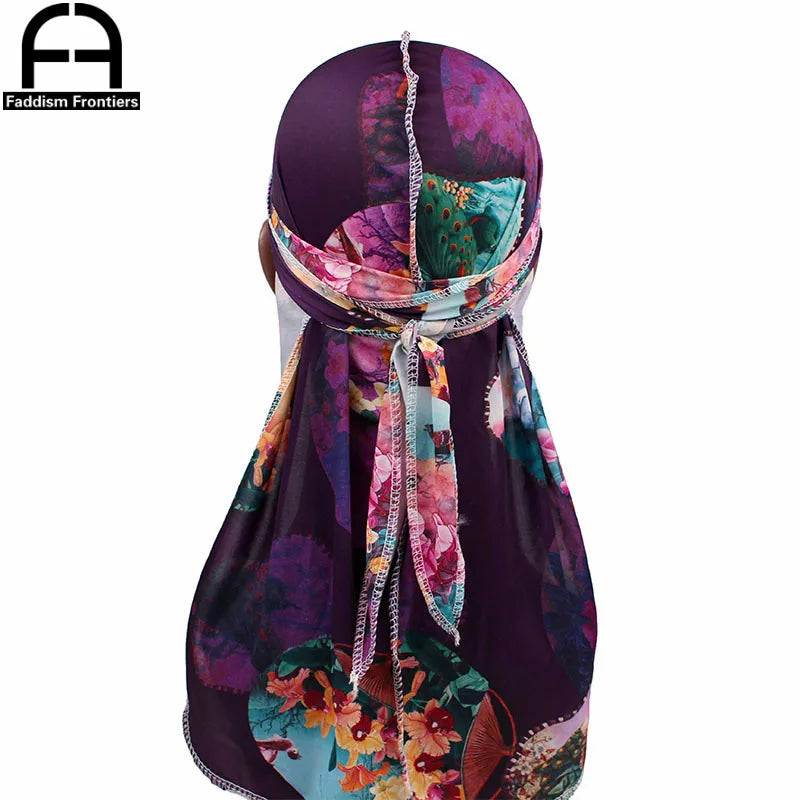 Stylish Men's Floral Silk Durags Bandanas Turbans - Versatile Headwear for Waves and Hair Accessories.