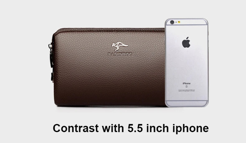 KANGAROO Luxury Brand Men Clutch Bag Leather Long Purse Password Money Bag Business wristlet Phone Wallet Male Casual Handy Bags - Elevate Your Body