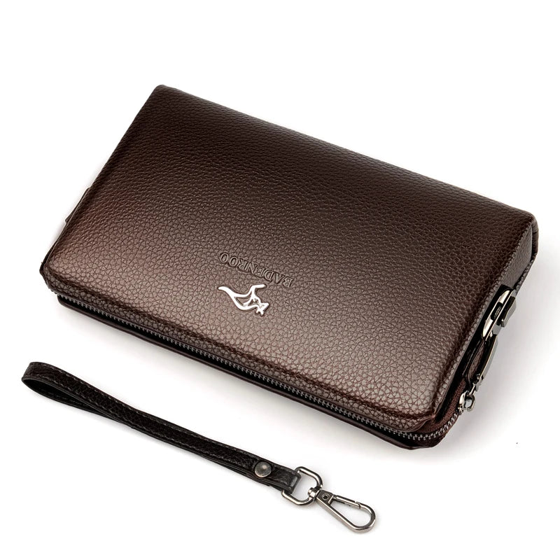 KANGAROO Luxury Brand Men Clutch Bag Leather Long Purse Password Money Bag Business wristlet Phone Wallet Male Casual Handy Bags.