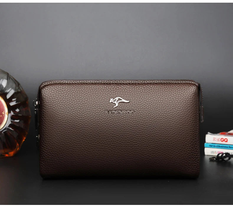 KANGAROO Luxury Brand Men Clutch Bag Leather Long Purse Password Money Bag Business wristlet Phone Wallet Male Casual Handy Bags.