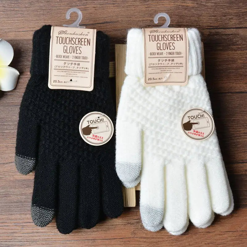 Unisex Warm Winter Touchscreen Knit Gloves - Full Finger Wool Mittens for Stylish Comfort.