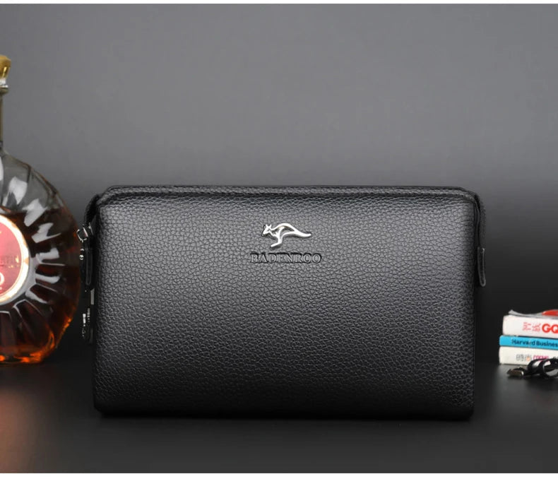 KANGAROO Luxury Brand Men Clutch Bag Leather Long Purse Password Money Bag Business wristlet Phone Wallet Male Casual Handy Bags.