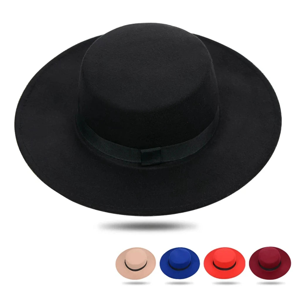 Versatile Classic Solid Color Felt Fedora Hat with Belt for Men and Women - Stylish Jazz Cap with Wide Brim for Casual & Church Wear.