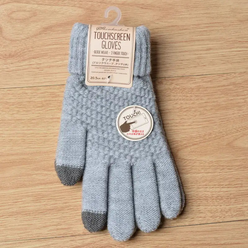 Unisex Warm Winter Touchscreen Knit Gloves - Full Finger Wool Mittens for Stylish Comfort.