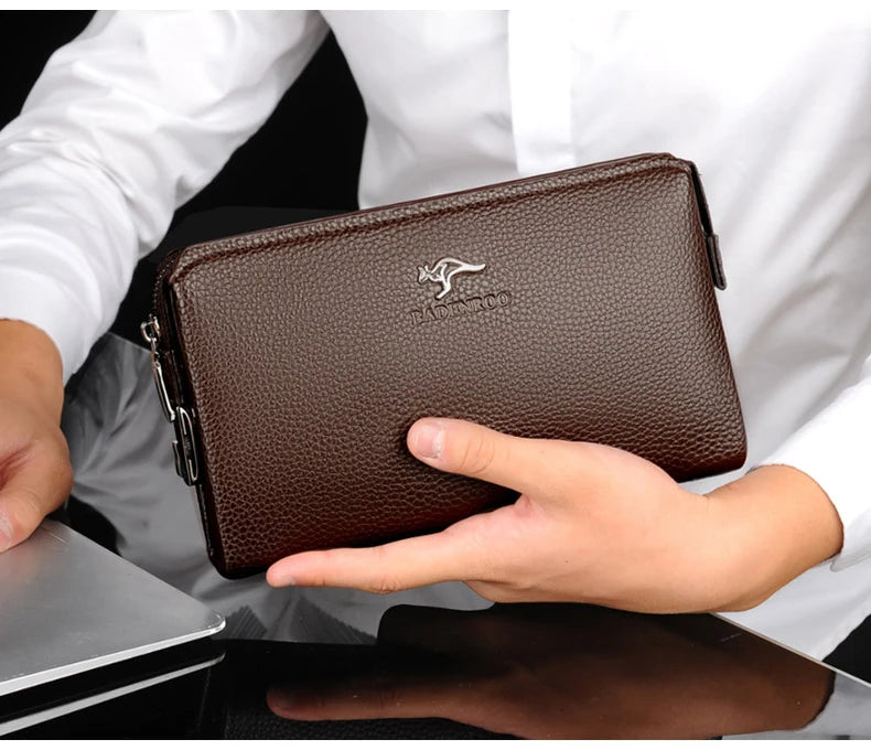 KANGAROO Luxury Brand Men Clutch Bag Leather Long Purse Password Money Bag Business wristlet Phone Wallet Male Casual Handy Bags.