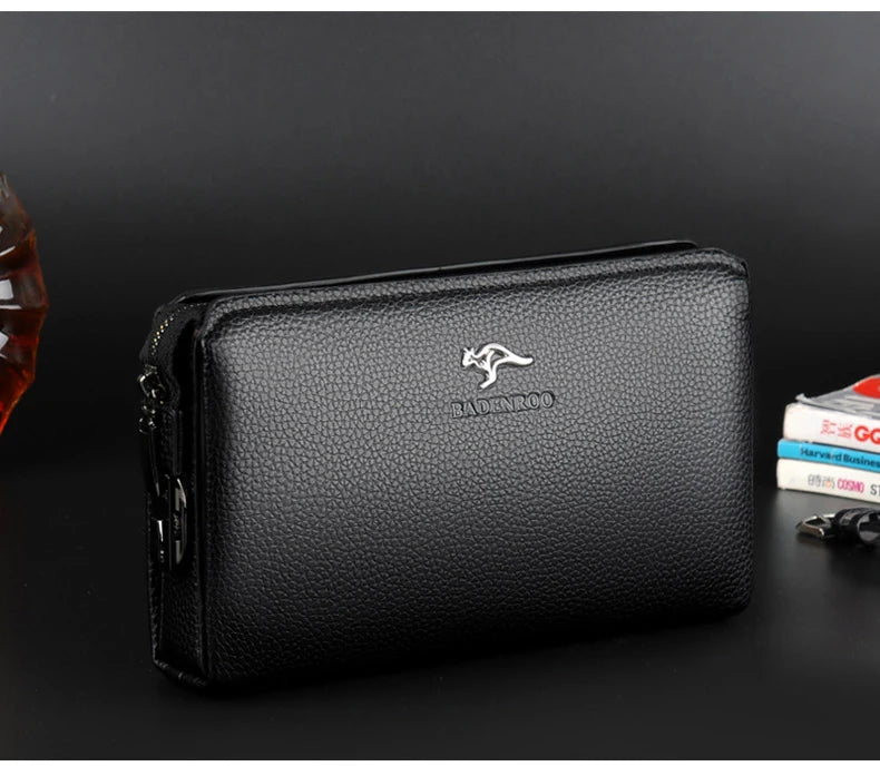 KANGAROO Luxury Brand Men Clutch Bag Leather Long Purse Password Money Bag Business wristlet Phone Wallet Male Casual Handy Bags.