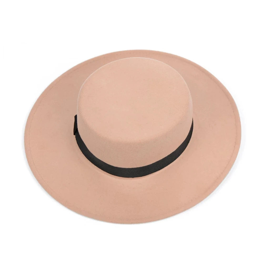 Versatile Classic Solid Color Felt Fedora Hat with Belt for Men and Women - Stylish Jazz Cap with Wide Brim for Casual & Church Wear.