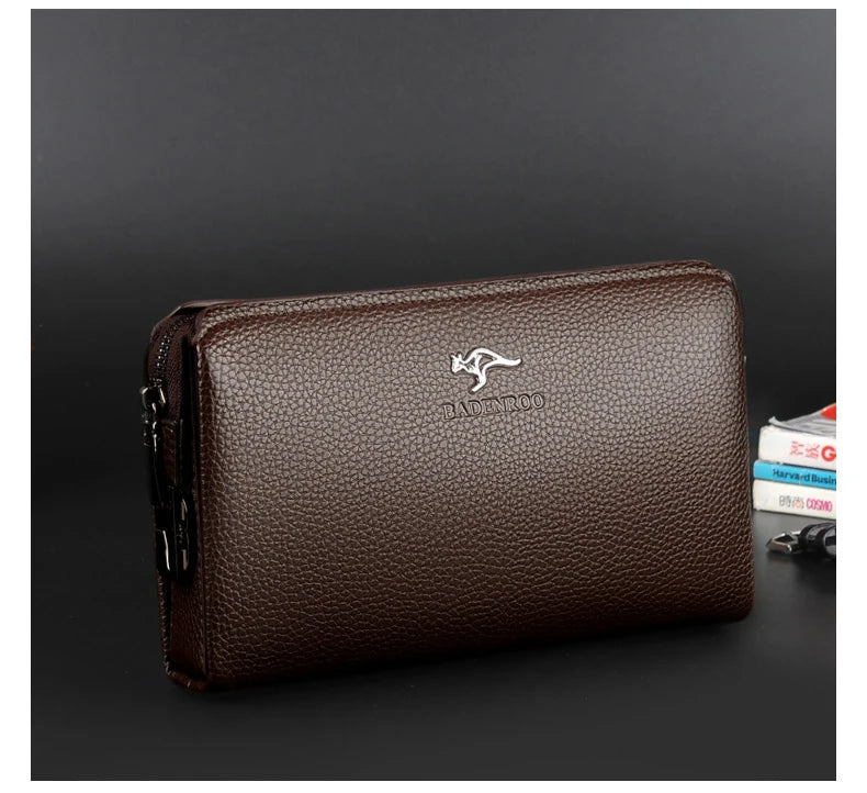 KANGAROO Luxury Brand Men Clutch Bag Leather Long Purse Password Money Bag Business wristlet Phone Wallet Male Casual Handy Bags.