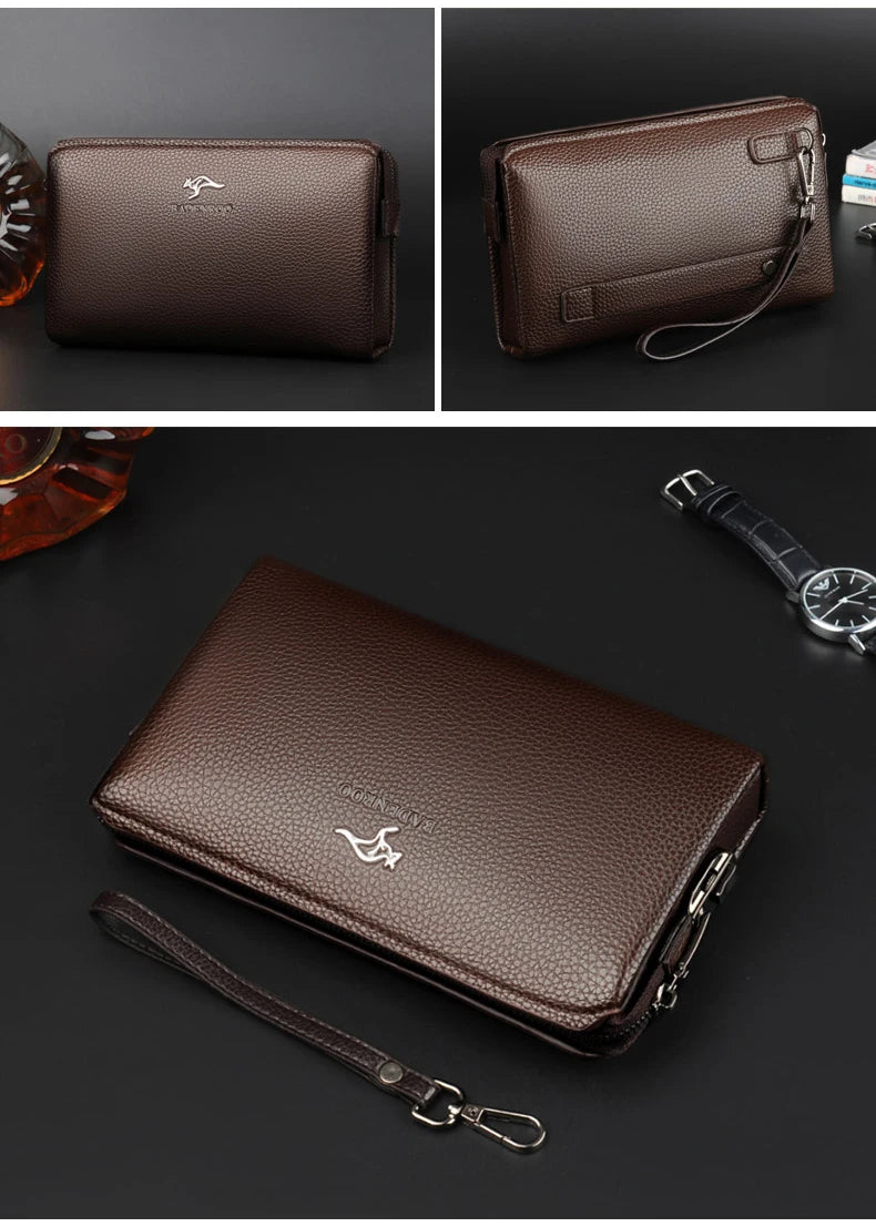 KANGAROO Luxury Brand Men Clutch Bag Leather Long Purse Password Money Bag Business wristlet Phone Wallet Male Casual Handy Bags.