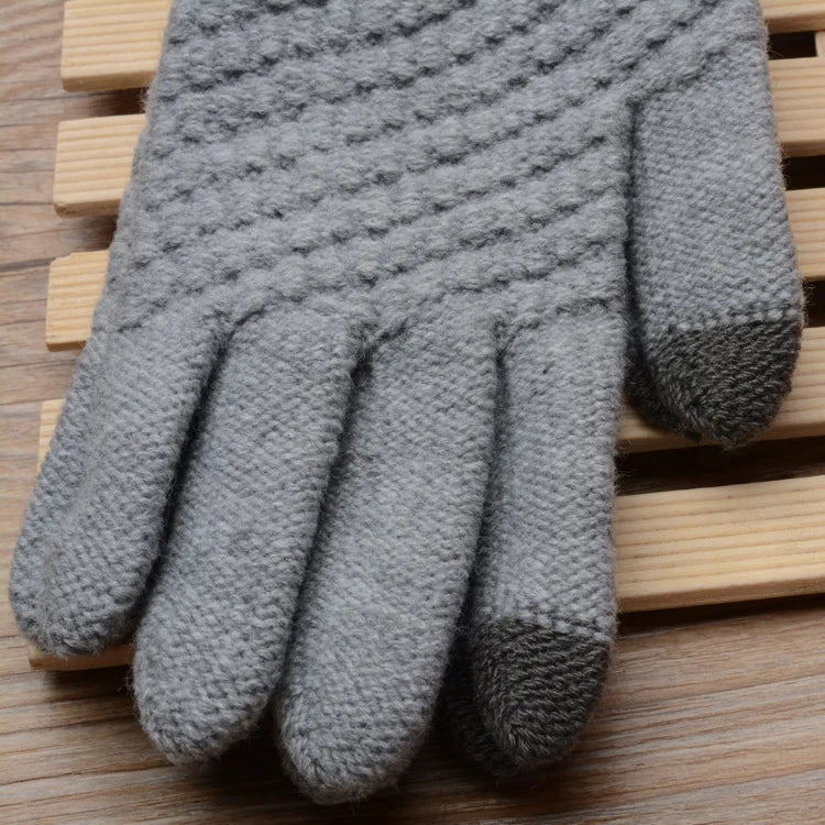 Unisex Warm Winter Touchscreen Knit Gloves - Full Finger Wool Mittens for Stylish Comfort