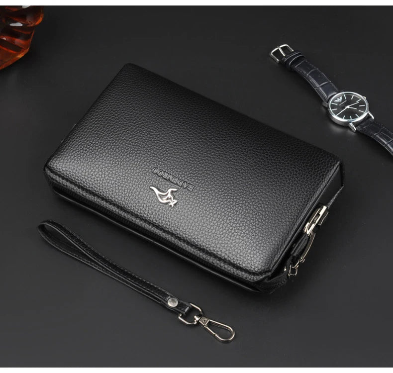 KANGAROO Luxury Brand Men Clutch Bag Leather Long Purse Password Money Bag Business wristlet Phone Wallet Male Casual Handy Bags - Elevate Your Body