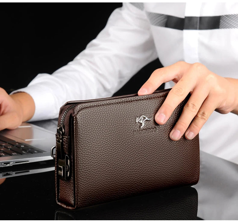 KANGAROO Luxury Brand Men Clutch Bag Leather Long Purse Password Money Bag Business wristlet Phone Wallet Male Casual Handy Bags.