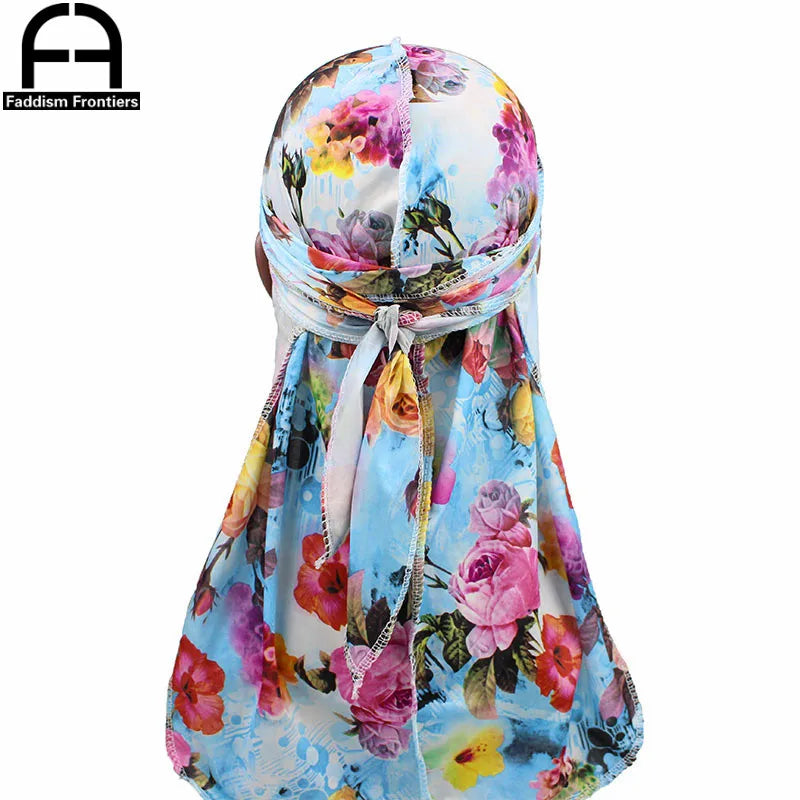 Stylish Men's Floral Silk Durags Bandanas Turbans - Versatile Headwear for Waves and Hair Accessories.