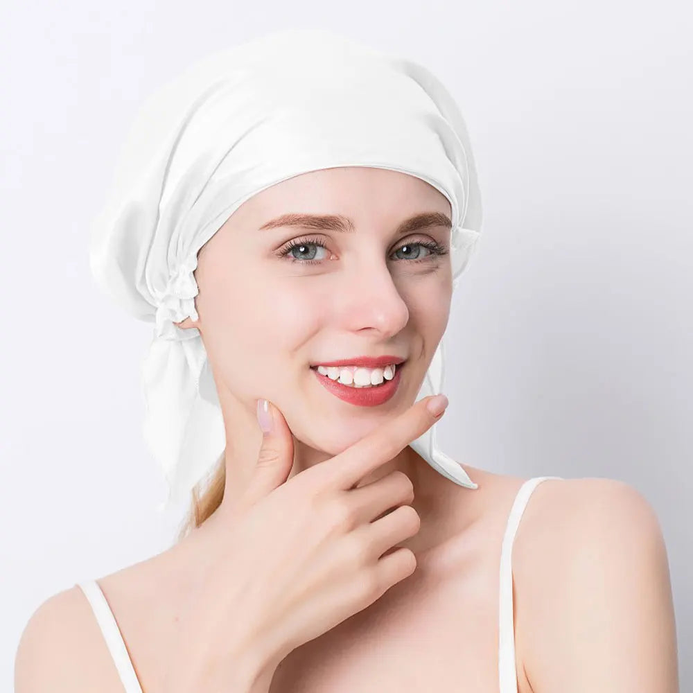 Luxury 100% Mulberry Silk Night Cap for Women - Pure Silk Hair Wrap Beanie - 19 Momme Sleeping Hat