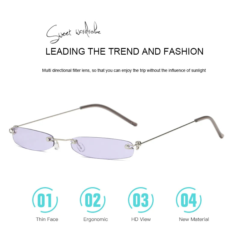 Trendy Rimless Small Sunglasses for Men and Women - Luxury Alloy UV400 Eyewear for Streetwear.