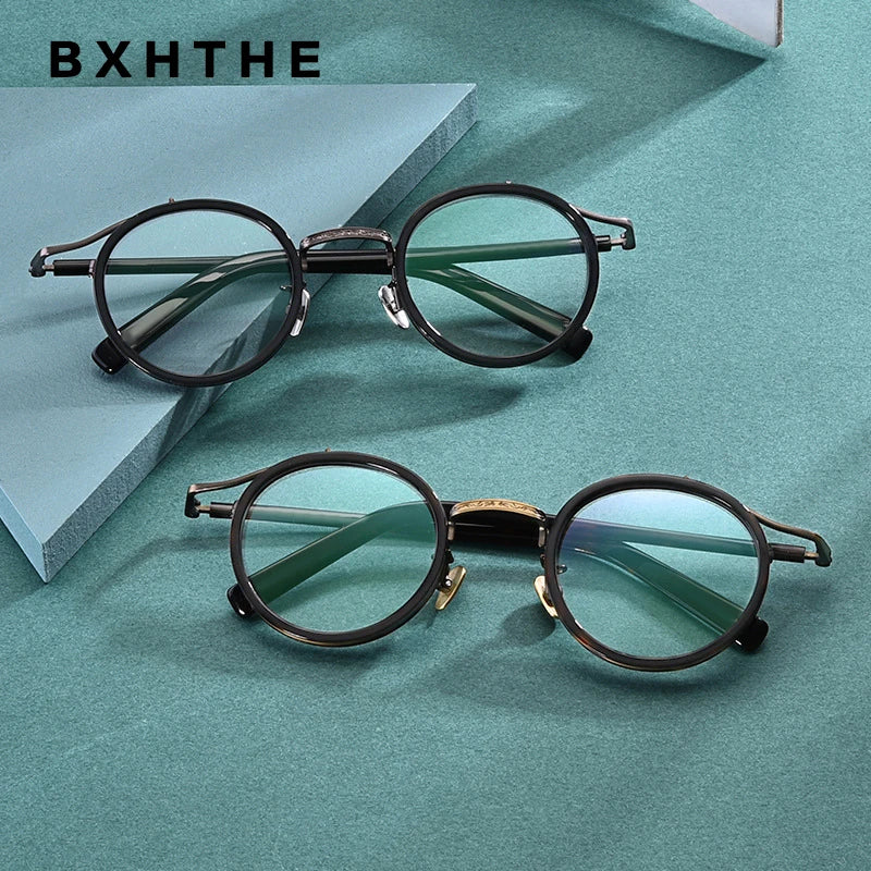 Luxury Handmade Acetate Round Glasses Frame for Men and Women - Retro Korean Designer Eyewear.