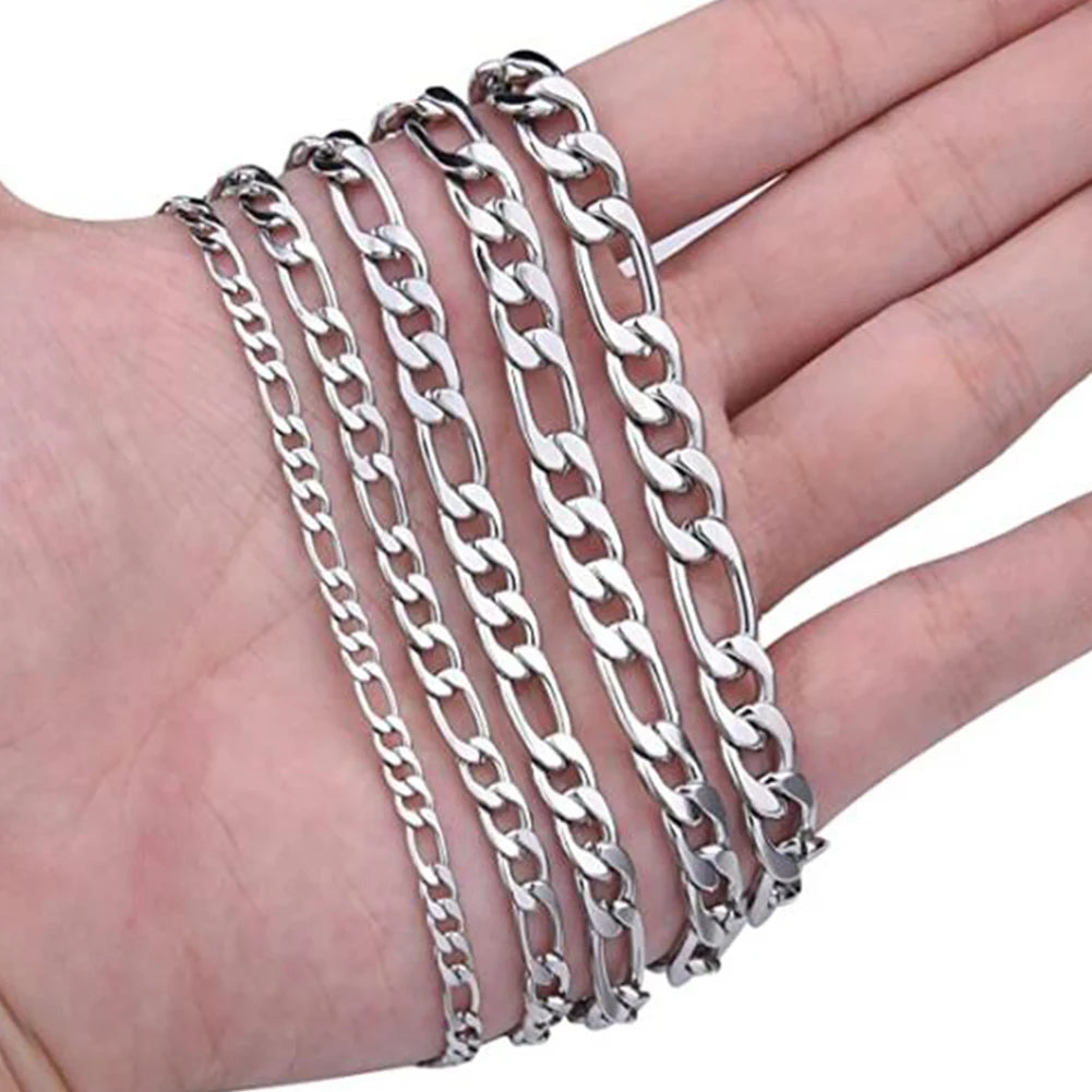 18cm To 60cm Figaro Link Chain Jewelry Classic Curb Necklace 3-7.5mm Stainless Steel Silver Color Chain for Men Women Dropship.