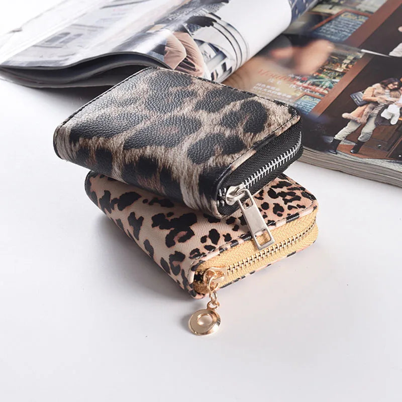 Fashion Leopard Print Women Wallet Small Cute Short Pu Leather Girl Wallets Zipper Coin Purses Card Holder Clutch Bag.