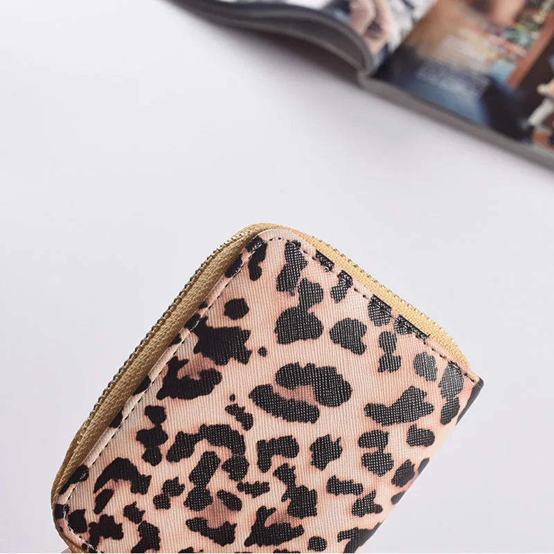 Fashion Leopard Print Women Wallet Small Cute Short Pu Leather Girl Wallets Zipper Coin Purses Card Holder Clutch Bag.