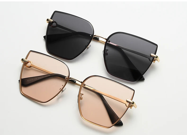 Chic Frameless Cat Eye Sunglasses for Women - Designer Gradient UV400 Shades with Alloy Frame