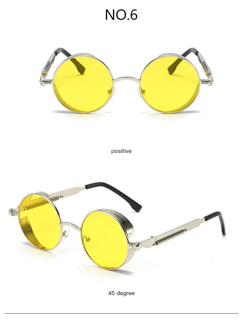 Vintage Steampunk Round Sunglasses for Men and Women - High-Quality Fashion Eyewear with UV400 Protection