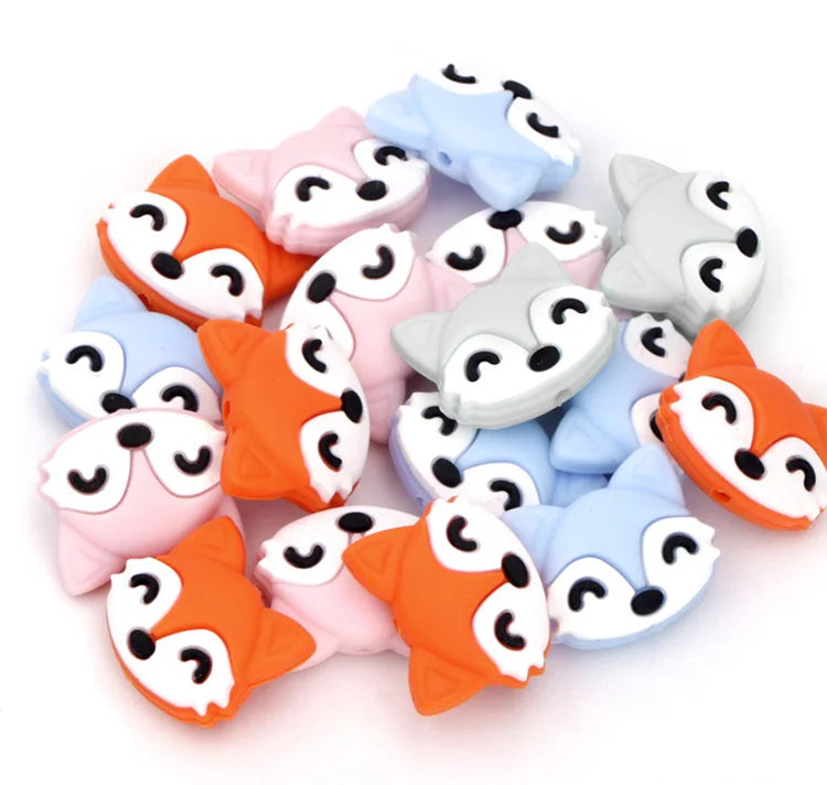 Chenkai 10PCS Silicone Beads Fox Shaped Baby Teether Cartoon Teething For Nursing Jewelry Necklace Pacifier Clips Toy - Elevate Your Body