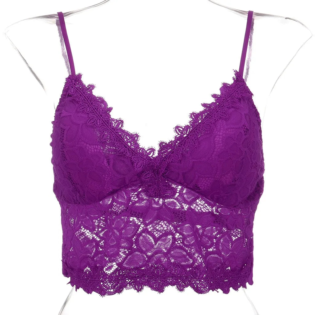 Purple Lace crop top Women 2020 Camisole  Vest Crop Wireless Bra Lingerie Sexy V-neck Sleeveless Camisole Mujer #YJ.