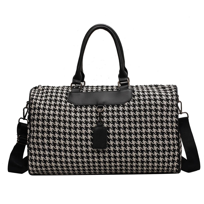 Large Houndstooth Women's Travel Bag Organizer Sports Gym Bag Weekend Duffle Handbag Shoulder Crossbody Bags Packing Cubes Totes - Elevate Your Body