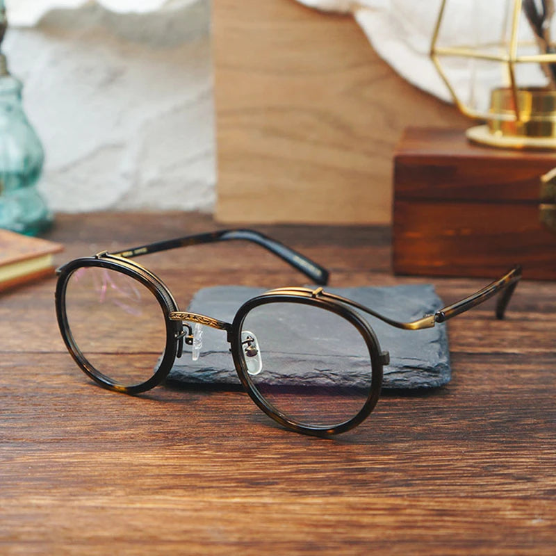 Luxury Handmade Acetate Round Glasses Frame for Men and Women - Retro Korean Designer Eyewear.