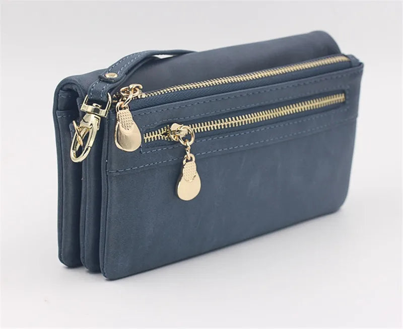 Yogodlns Fashion Nubuck Leather Wallet Female Double Zipper Lady Handbag Clutch Multi-layer Purse Shopping Women Wallet Purse - Elevate Your Body