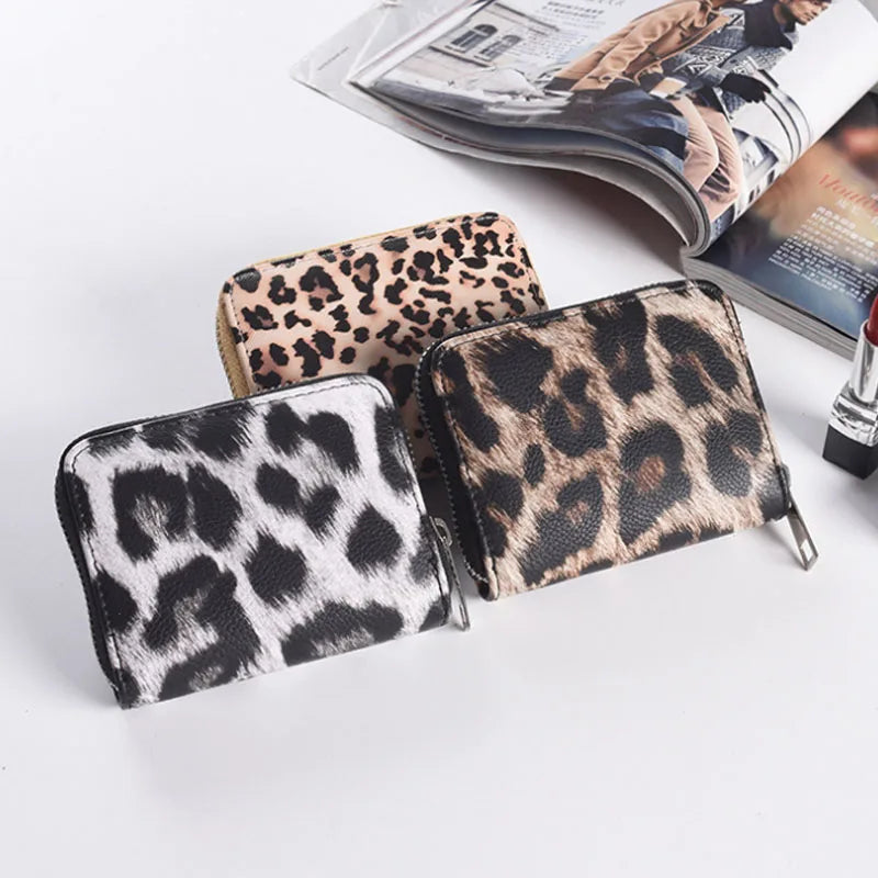 Fashion Leopard Print Women Wallet Small Cute Short Pu Leather Girl Wallets Zipper Coin Purses Card Holder Clutch Bag.