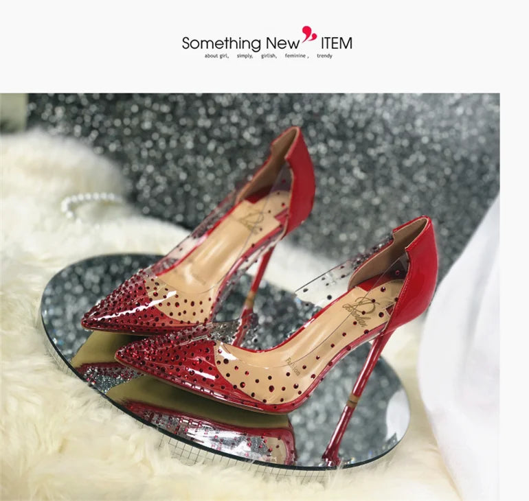 2024 Spring Office Ladies Sexy Pumps Woman PVC Transparent Thin High Heels Crystal Diamond Light Pointed Toe for Women's Shoes - Elevate Your Body