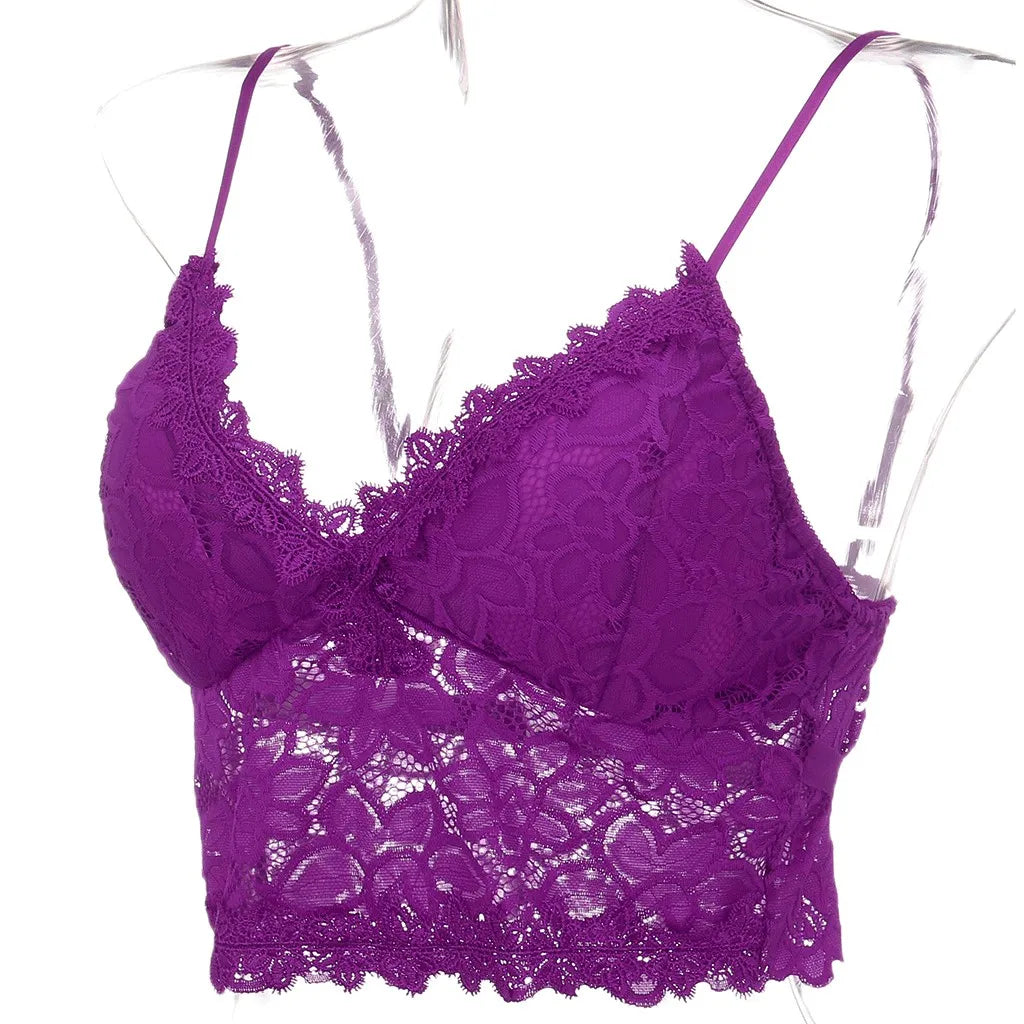 Purple Lace crop top Women 2020 Camisole  Vest Crop Wireless Bra Lingerie Sexy V-neck Sleeveless Camisole Mujer #YJ.