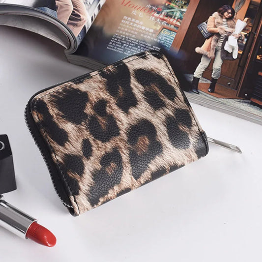 Fashion Leopard Print Women Wallet Small Cute Short Pu Leather Girl Wallets Zipper Coin Purses Card Holder Clutch Bag.