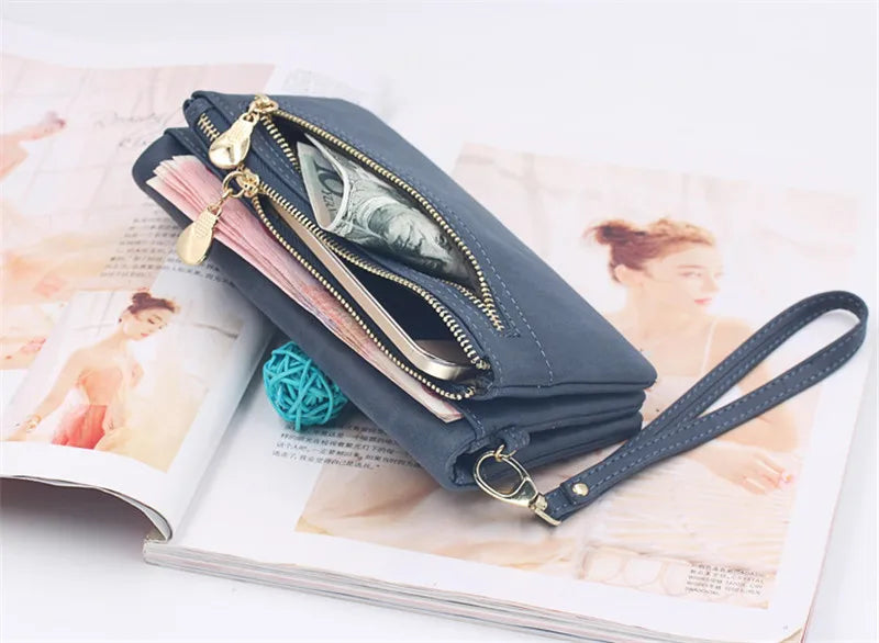 Yogodlns Fashion Nubuck Leather Wallet Female Double Zipper Lady Handbag Clutch Multi-layer Purse Shopping Women Wallet Purse - Elevate Your Body