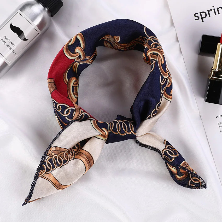 Luxury Satin Animal Print Hair Scarf for Women - Small Square Neck Ring Scarf - Winter Fashion Neckerchief 2020.