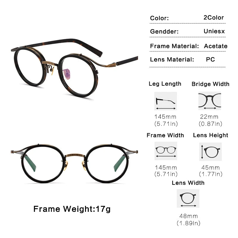 Luxury Handmade Acetate Round Glasses Frame for Men and Women - Retro Korean Designer Eyewear.